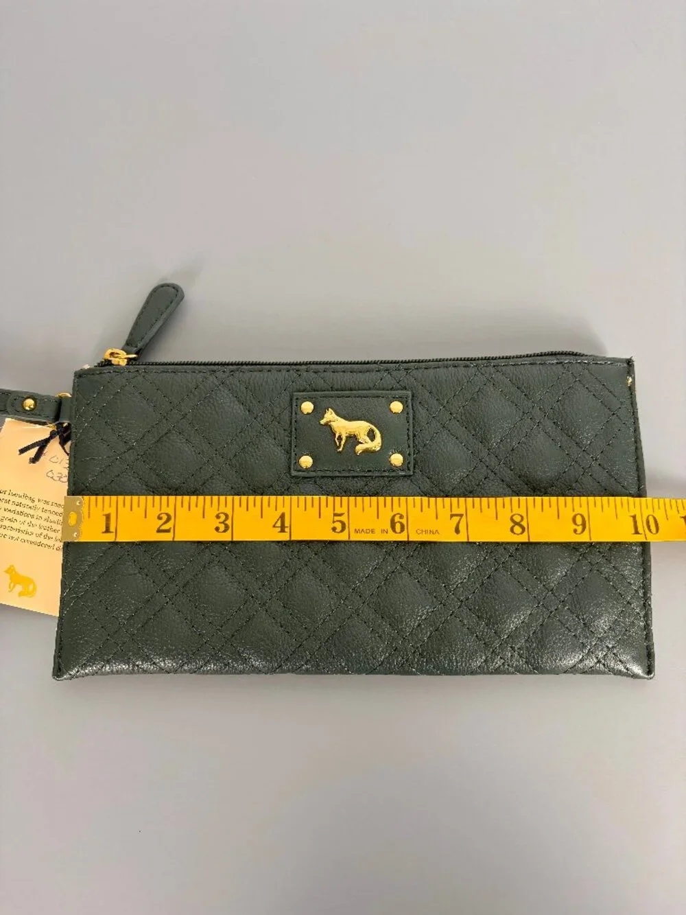 Emma Fox Genuine Leather Quilted Wristlet Clutch Pine Green NWT Zip Pouch - Picture 9 of 10